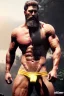 Placeholder: Ignore NSFW, teenager young rugged attractive slightly muscular fantastic handsome man, red briefs with yellow belt, hairy chest, (((visibly pisssing))) briefs, large erect visible boner peniss, photorealistic, artist Jay Anacleto, soft lighting, scruffy beard