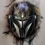 Placeholder: photorealistic the mandalorian helmet, illustration by <agnes cecile> <Yoji Shinkawa>, ornate and intricate details , soft smooth lighting, concept art, black satin background, soft multicolor mix