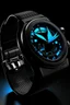 Placeholder: Generate a high-resolution image of a sleek and futuristic Batman-watch. The watch face should prominently feature the iconic bat symbol, and the color scheme should be predominantly black and dark gray, with subtle blue accents. The strap should be made of durable, textured material, and the watch should be shown on a reflective surface to enhance its sleek appearance."integrated seamlessly into the interface, with a dark and minimalist theme. Showcase the watch on the wrist of a person