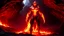 Placeholder: A humanoid form made of molten, fiery, liquid lava in a cave. Dariusz Zawadzki, horror Gustave Doré and Greg Rutkowski. sinister by Greg Rutkowski, wet, gloss, full shot