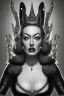 Placeholder: Joan Crawford as evil queen in black leather, busty, cleavage, dominatrix, curvy, angry, stern look. unreal 5, octane render, cinema4d, dynamic lighting, dramatic lighting, 4k, redshift render, highly detailed, hyper realistic,anthropomorphic black wolf long