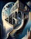 Placeholder: A captivating, surrealist painting of a gravity-defying, Escher-inspired building with multiple perspectives, impossible staircases, and fantastical elements that defy the laws of physics, set within a dream-like landscape.