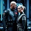 Placeholder: a bold and heroic bald male Corellian pilot in black and metallic grey First Order special forces gear meets a female Jedi Master in ancient, mystical temple, hyperdetailed, dynamic lighting, hyperdetailed background, 8k resolution, volumetric lighting, light skin, fully symmetric details