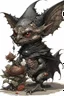 Placeholder: Artist Jean-Baptiste Monge style. A humanoid biomechanical Black bat-flower headed Baby with red eyes and a black dress. Modifiers: award winning crisp quality very cute