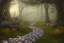 Placeholder:  winding stone path lit river