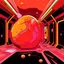 Placeholder: Fantasy Space inside station cartoon, yellow, pink and orange