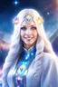 Placeholder: cosmic woman smile,galactic fédération, admiral from the future, one fine whole face, crystalline skin, expressive blue eyes,rainbow, smiling lips, very nice smile, costume pleiadian, Beautiful tall woman pleiadian Galactic commander, ship, perfect datailed golden galactic suit, high rank,rainbow hair, hand whit five perfect detailed finger, amazing big blue eyes, smilling mouth, high drfinition lips, cosmic happiness, bright colors, blue, pink, gold, jewels, realist, high,ufo,butterfly rainbow,