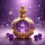 Placeholder: Golden round perfume bottle with purple crystal cap and small purple decorations. Illustrative art, art interpretation, concept art, cgsociety contest winner, seasonal art, seasonal art HD, 4k, 8k, intricate, detailed, intricately detailed, luminous, translucent fantasy crystal, holographic data, soft body, shadow play, light, fog, atmospheric, cinematic, light film, hyper-detailed, hyper-realistic, masterpiece, atmospheric, high resolution, 8k, HDR, 500px, mysterious and artistic digital art, p