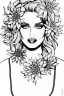 Placeholder: hyper detailed, black and white, thick line, coloring book illustration, lineart, stunningly beautiful woman in flowers