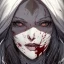 Placeholder: Goodness, Blood splatter, battle wounds, female, portrait, max detail, hd, Long hair, dark souls style, detailed eyes, eye color blue