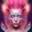 Placeholder: cosmic girl with a third eye in the middle of her forehead and pink hair, detailed, fractal