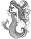 Placeholder: A real simple less black mermaid, coloring image, full body (((((white background))))), only use an outline., real style, line art, white color, clean line art, white background, Sketch style