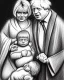 Placeholder: Boris Johnson and Liz Truss as a nativity scene with baby Jesus pencil and charcoal sketch