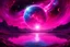 Placeholder: fushsia sky, planet in the sky, lake, sci-fi, mountains, galactic cosmic influence