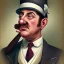 Placeholder: A 1930s Italian-American businessman in his 20s with a bowler hat and a tattered suit. He is obese and has a sad expression on his face. He is facing the screen.