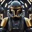 Placeholder: star wars bald male corellian pilot wearing gunmetal grey and black First Order TIE pilot armored flightsuit and helmet with gold trim inside the jedi temple, centered head and shoulders portrait, hyperdetailed, dynamic lighting, hyperdetailed background, 8k resolution, volumetric lighting, light skin, fully symmetric details