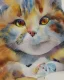 Placeholder: watercolor painting, cat, happy, bright color,