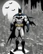 Placeholder: Batman cómic in gothic city. Black, white, blue and yellow colors.