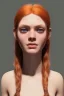 Placeholder: Woman, 190cm, beautiful, orange hair, two braids, bangs, rossi eyes, big eyes, freckles, long eyelashes, Frozen, 8k resolution concept art by Greg Rutkowski