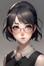 Placeholder: femboy, short, with black hair and rainbow bangs short fluffy hair in a half ponytail, has a choker, kawaii goth, short height, freckles, pale skin, petite, sharp teeth, grey eyes, wears glasses, in a maid outfit