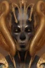 Placeholder: shiny black male African Egyptian alien, cracks in the voodoo head, wicked, eyes, crown, Elephant, 8k, finely detailed, photo realistic, tiger turquoise skull head gold dragon space alien snow skeleton gold horny toad silver crown silver eyes