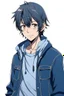 Placeholder: dark blue haired firm anime boy in a jean jacket