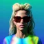 Placeholder: Shakira, artist, 30 years old, Realistic image, waist up portrait, etro style dress, oversize. Gucci sunglasses. Blonde, loose long hair, eyes make up, perfect, glow, circle iris. Neon colors, leds, geometric. Cyberpunk. concept art, smooth, unreal engine 5, god lights, ray tracing, RTX, lumen lighting, ultra detail, volumetric lighting, 3d, finely drawn, high definition, 4k.