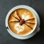 Placeholder: close up top-down view of a latte with a Gigeresque spider formed in the milky foam, professional photography, looks like an advertising campaign photo, delicious