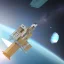 Placeholder: Cargo ship in space, cowboy, hyperrealistic