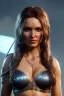 Placeholder: Camilla luddington face, big busty, texture skin,Crystal yellow eyes, long white hair, wearing The Lara Croft, realistic, 4k, intricate, best quality, fog particles, fire particles, octane render, vray, sword fire