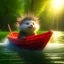 Placeholder: cute blessed chat elf porcupine speeding in a fishlike boat in the river,catching a big fish in a river stream, 8k, downlight, soft light, depth of field, photorealism, trending on art station, lotsa detail