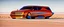 Placeholder: award winning car and driver photograph of a futuristic station wagon designed by only one vehicle per image painted metallic orange traveling at a high rate of speed, jet intake off of front center of vehicle and jet exhaust out the rear with bright blue flame, bilaterally symetrical, more a high speed road vehicle