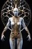 Placeholder: 3D rendering of Expressively detailed and intricate of a hyperrealistic “human body”: front view, scientific, single object, glossy white, shinning gold, vines, tribalism, black background, shamanism, cosmic fractals, octane render, 8k post-production, detailled metalic bones, dendritic, artstation: award-winning: professional full body : a with head looks up , atmospheric: commanding: fantastical: clarity: 16k: ultra quality: striking: brilliance: stunning colors: amazing depth