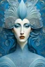 Placeholder: Masterpiece, full head on image, full image, Abstract, In the style of Aubrey Beardsley, Naoto Hattori, jean cocteau, accent soft blue color Masterpiece