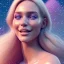 Placeholder: octane render, 8k, high detail, belle femme blonde, portrait, sourire, foret de cristaux, ciel cosmique bleu et violet