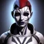 Placeholder: blue asari from mass effect , asari portrait, portrair, asari head, asari face, big eyes, smile, black lipstick and black eyliner and tatoo, mass effect, happy, 8k resolution, high-quality, fine-detail, fantasy, incredibly detailed, ultra high resolution, 8k, complex 3d render, cinema 4d