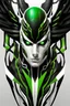 Placeholder: Cyborg symbiote, white color, green color, tendrils, high tech, cyberpunk, biopunk, membrane wings, carbon fiber, cyber tentacles, and the other two.