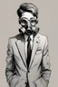 Placeholder: A sketch of a teenager wearing a suit with a gas mask