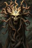 Placeholder: søt og hårete Medusa, en god og snill og flink og veldig søt og hårete som en hippie , humanoid skapning fra universet, de regjerer ofte i underjordiske byer . ser på seg selv som overlegne , abyss city, motion blur, painted by Rembrandt