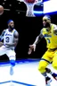 Placeholder: lebron james in space with steph curry and a basketball dunking with ja morant