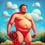 Placeholder: a fat man sleeps on a big red telephone