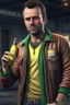 Placeholder: brand campaign for a new drink with orange and chili flavour with Trevor from grand theft auto 5 high resolution