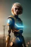 Placeholder: Beautiful portrait of blonde post-apocalypse robots in a cyberpunk city, sci-fi fantasy style, 8k,dark