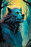 Placeholder: create a wildly conceptual closeup full body print illustration of a female Lycan seer with finely detailed hair and feminine facial features, in an ethereal, otherworldly ,ancient Spring forest , in the comic book art style of Bill Sienkiewicz, Mike Mignola, and Jean Giraud Moebius, finely textured, drawn, colored, and inked, suffused with dramatic natural light and shadow of sunset