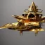 Placeholder: huge ornate spaceship made of brass flying through space, on fire, star wars