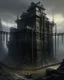 Placeholder: A black fortress with a dungeon filled with chains painted by Karl Wiener