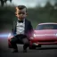 Placeholder: James bond toddler, full body, car, dramatic lighting, hyper realistic