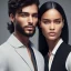 Placeholder: A handsome man with dark hair and a black woman with long hair