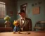 Placeholder: Room scene, muppet head with realistic body detective man, realistic photo, concept art, retro style, smooth, unreal engine 5, god lights, ray tracing, RTX, lumen lighting, ultra detail, volumetric lighting, 3d.