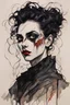 Placeholder: Portrait of a Goth vampire girl, with highly detailed hair and facial features in the Expressionist style of Egon Schiele, Oskar Kokoschka, and Franz Marc, with fine ink outlining and muted natural colors